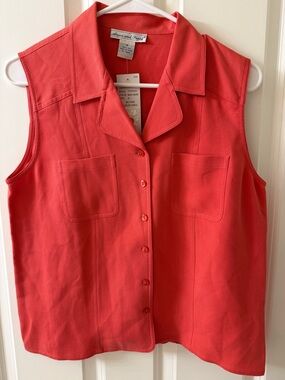 Anna And Frank Coral Sleeveless Button-Down Shirt with Patch Pockets